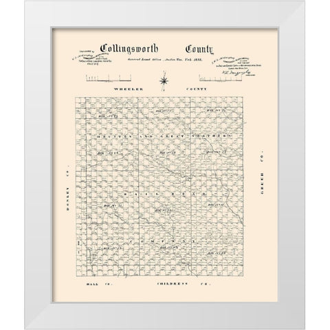 Collingsworth County Texas - 1892 White Modern Wood Framed Art Print by Unknown