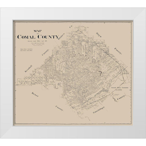 Comal County Texas - Pressler 1897 White Modern Wood Framed Art Print by Pressler