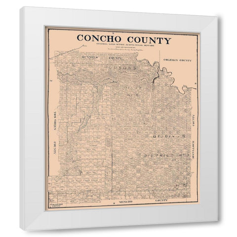 Concho County Texas - Rosenberg 1897 White Modern Wood Framed Art Print by Rosenberg