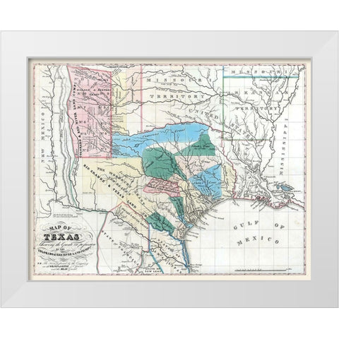 Texas - Colorado River - Konen Marche 1835 White Modern Wood Framed Art Print by Marche
