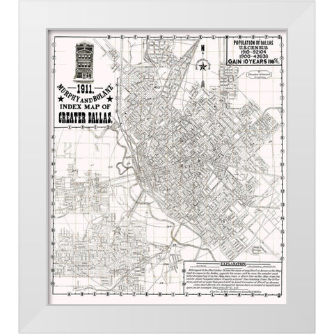 Dallas Texas - Murphy 1911 White Modern Wood Framed Art Print by Murphy