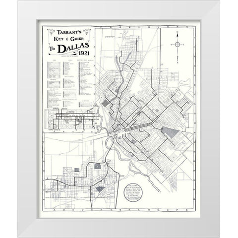 Dallas Texas Key and Guide - Tarrant 1921 White Modern Wood Framed Art Print by Tarrant