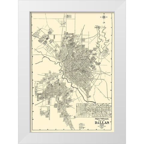 Dallas Texas - West 1925 White Modern Wood Framed Art Print by West