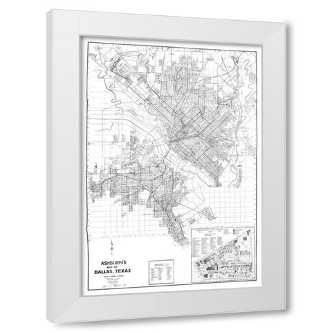 Dallas Texas - Ashburn 1936 White Modern Wood Framed Art Print by Ashburn