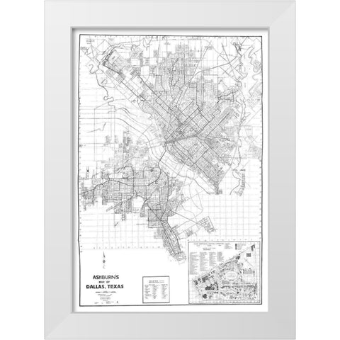 Dallas Texas - Ashburn 1936 White Modern Wood Framed Art Print by Ashburn