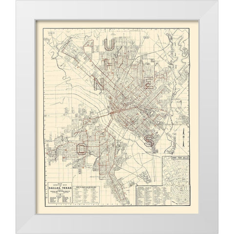 Dallas Texas - Evans 1937 White Modern Wood Framed Art Print by Evans