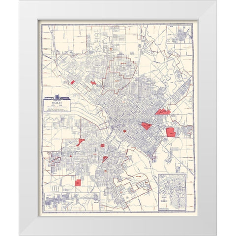 Dallas Texas - Ashburn 1947 White Modern Wood Framed Art Print by Ashburn
