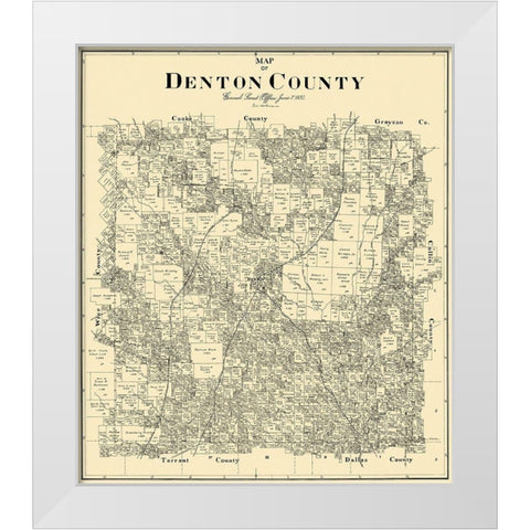 Denton Texas Landowner - General Land Office 1897 White Modern Wood Framed Art Print by Land Office
