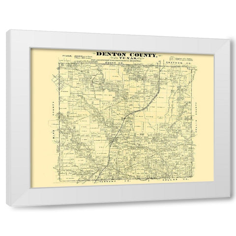 Denton Texas - Land Office 1878 White Modern Wood Framed Art Print by Land Office