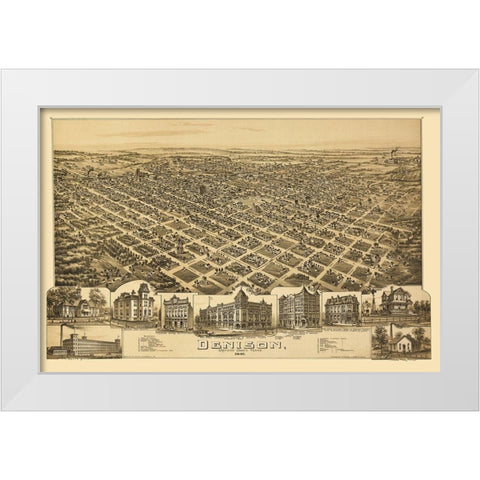 Denison Texas - Fowler 1891 White Modern Wood Framed Art Print by Fowler