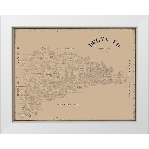 Delta County Texas - Blain 1889 White Modern Wood Framed Art Print by Blain