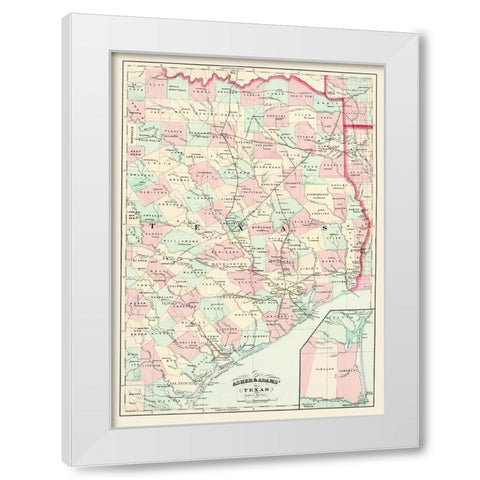 Texas Eastern Portion - Asher 1874 White Modern Wood Framed Art Print by Asher