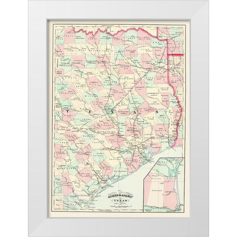 Texas Eastern Portion - Asher 1874 White Modern Wood Framed Art Print by Asher