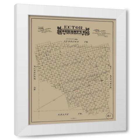 Ector County Texas - Hall 1889 White Modern Wood Framed Art Print by Hall