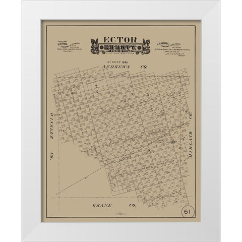 Ector County Texas - Hall 1889 White Modern Wood Framed Art Print by Hall