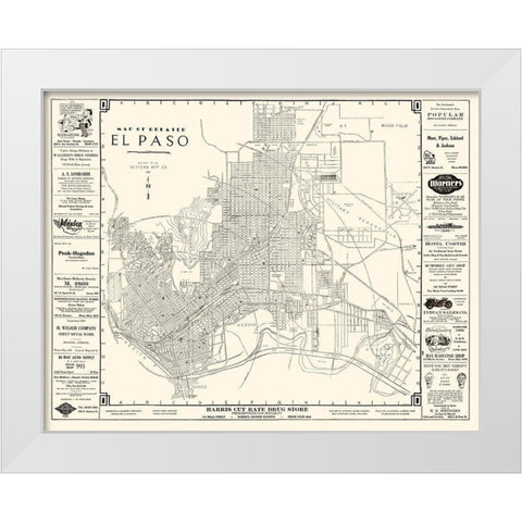 El Paso Texas - Western 1938 White Modern Wood Framed Art Print by Western