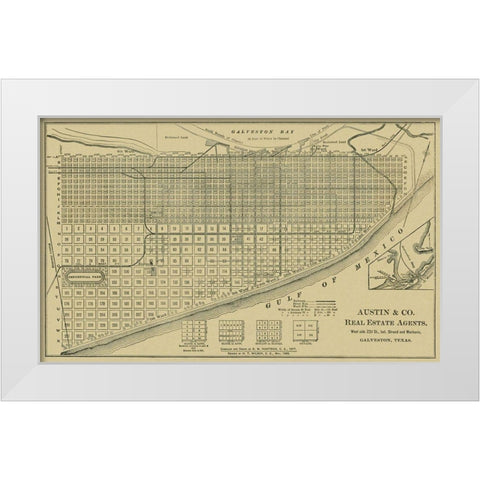 Galveston Texas - Austin 1891 White Modern Wood Framed Art Print by Austin