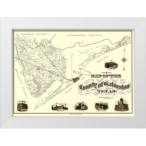 Galveston Texas - Clarke 1902 White Modern Wood Framed Art Print by Clarke