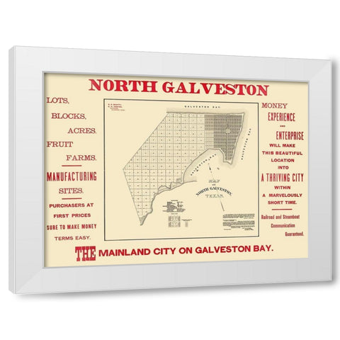 North Galveston Texas Plat - City Of Galveston White Modern Wood Framed Art Print by City Of Galveston