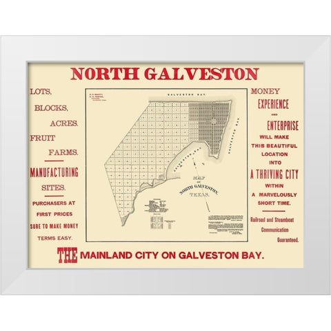North Galveston Texas Plat - City Of Galveston White Modern Wood Framed Art Print by City Of Galveston
