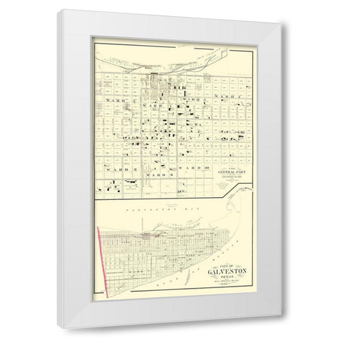 Galveston Texas - Gray 1884 White Modern Wood Framed Art Print by Gray