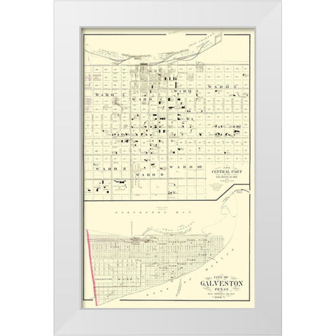 Galveston Texas - Gray 1884 White Modern Wood Framed Art Print by Gray