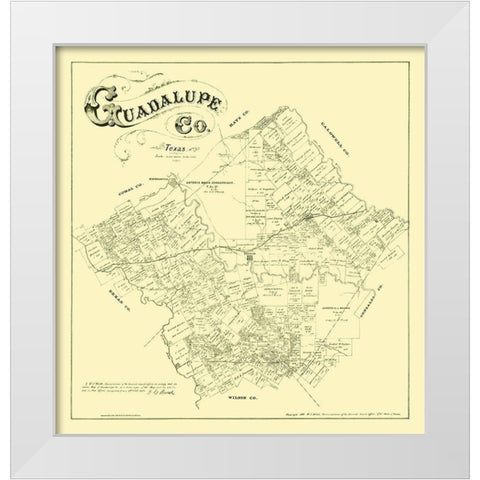 Guadalupe County Texas - Walsh 1880 White Modern Wood Framed Art Print by Walsh