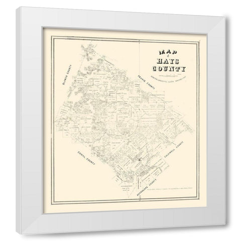 Hays County Texas - Walsh 1880 White Modern Wood Framed Art Print by Walsh