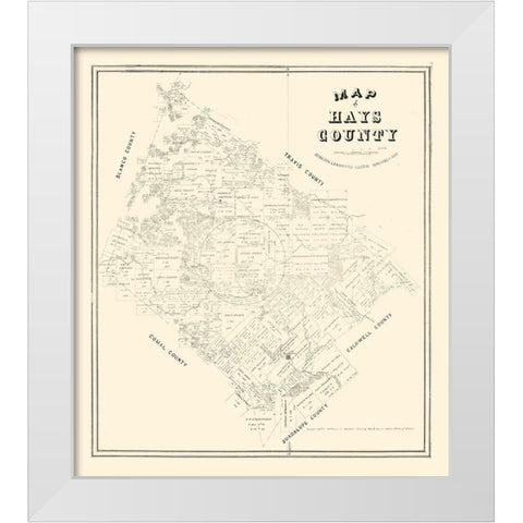 Hays County Texas - Walsh 1880 White Modern Wood Framed Art Print by Walsh