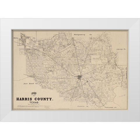 Harris County Texas - Walsh 1879 White Modern Wood Framed Art Print by Walsh