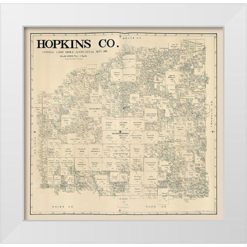Hopkins County Texas - Thielepape 1885 White Modern Wood Framed Art Print by Thielepape