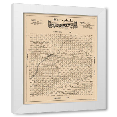 Hemphill County Texas - Hall 1888 White Modern Wood Framed Art Print by Hall