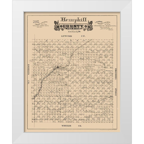 Hemphill County Texas - Hall 1888 White Modern Wood Framed Art Print by Hall