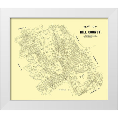 Hill County Texas - 1882 White Modern Wood Framed Art Print by Unknown