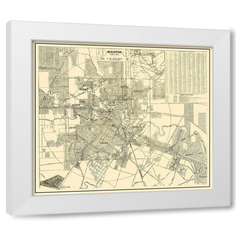 Houston Texas Street Guide - Kelsen 1913 White Modern Wood Framed Art Print by Kelsen