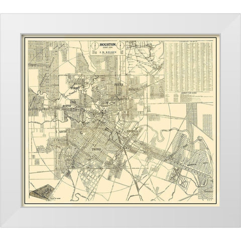 Houston Texas Street Guide - Kelsen 1913 White Modern Wood Framed Art Print by Kelsen