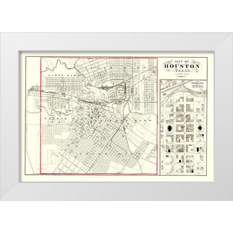 Houston Texas - 1884 White Modern Wood Framed Art Print by Unknown
