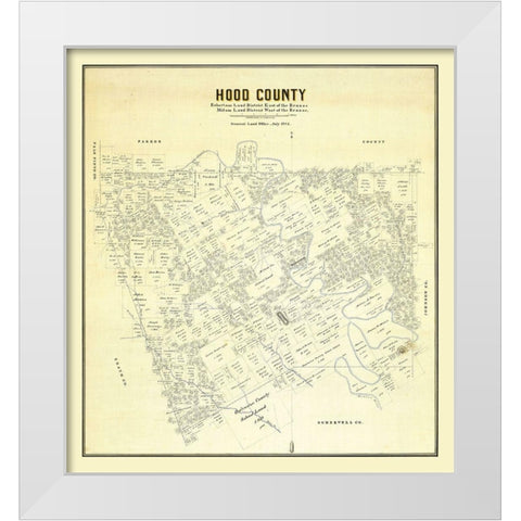 Hood County Texas - 1884 White Modern Wood Framed Art Print by Unknown