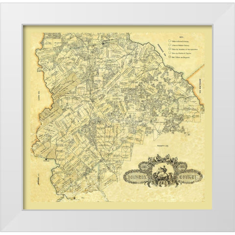 Houston County Texas - 1868 White Modern Wood Framed Art Print by Unknown