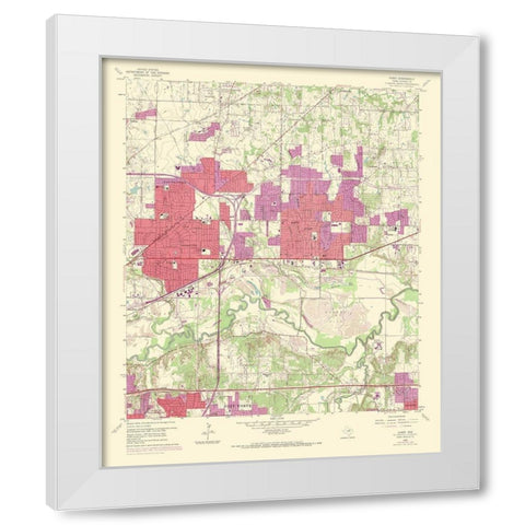 Hurst Texas Quad - USGS 1969 White Modern Wood Framed Art Print by USGS