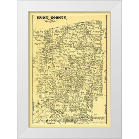 Hunt County Texas - Walsh 1879 White Modern Wood Framed Art Print by Walsh