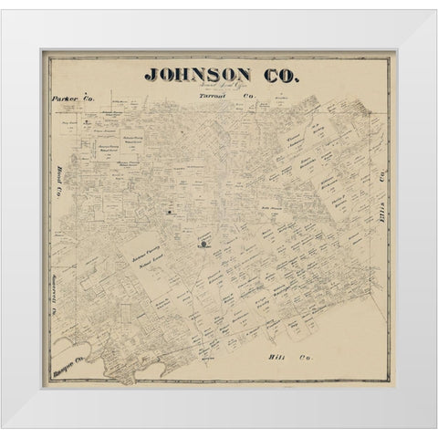 Johnson County Texas -1887 White Modern Wood Framed Art Print by Unknown