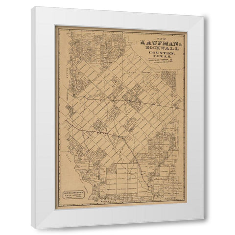 Kaufman County Texas - Jones 1878 White Modern Wood Framed Art Print by Jones