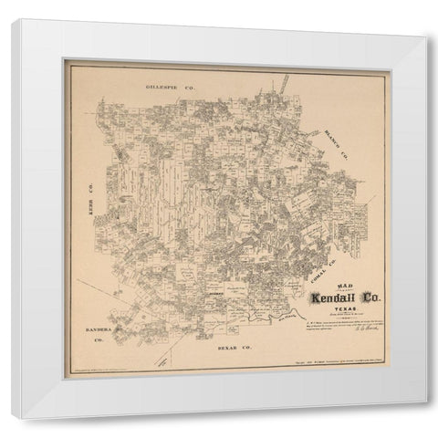 Kendall County Texas - Walsh 1879 White Modern Wood Framed Art Print by Walsh