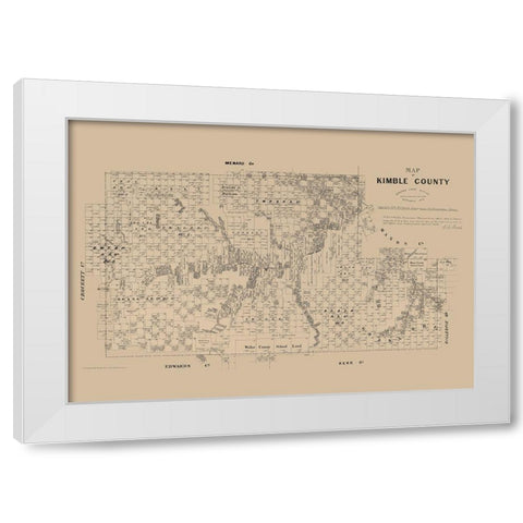 Kimble County Texas - Walsh 1879 White Modern Wood Framed Art Print by Walsh