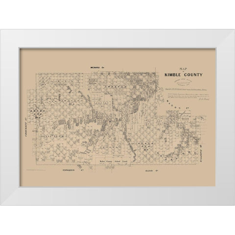 Kimble County Texas - Walsh 1879 White Modern Wood Framed Art Print by Walsh