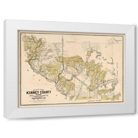 Kinney County Texas - Gast 1884 White Modern Wood Framed Art Print by Gast