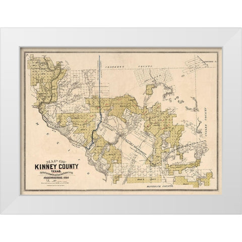 Kinney County Texas - Gast 1884 White Modern Wood Framed Art Print by Gast