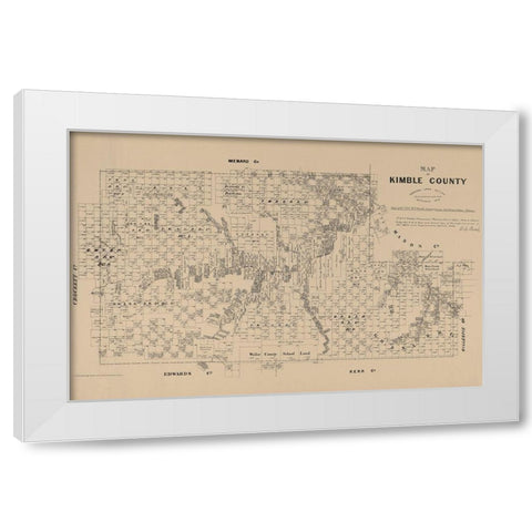 Kimble County Texas - Walsh 1879 White Modern Wood Framed Art Print by Walsh