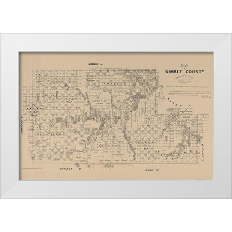 Kimble County Texas - Walsh 1879 White Modern Wood Framed Art Print by Walsh